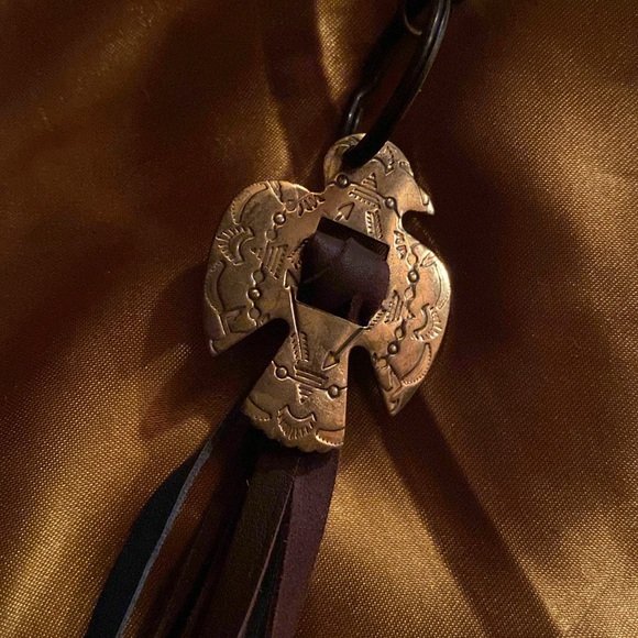 EAGLE PURSE CHARM WITH BLUE AND BROWN LEATHER LACE - Picture 2 of 2